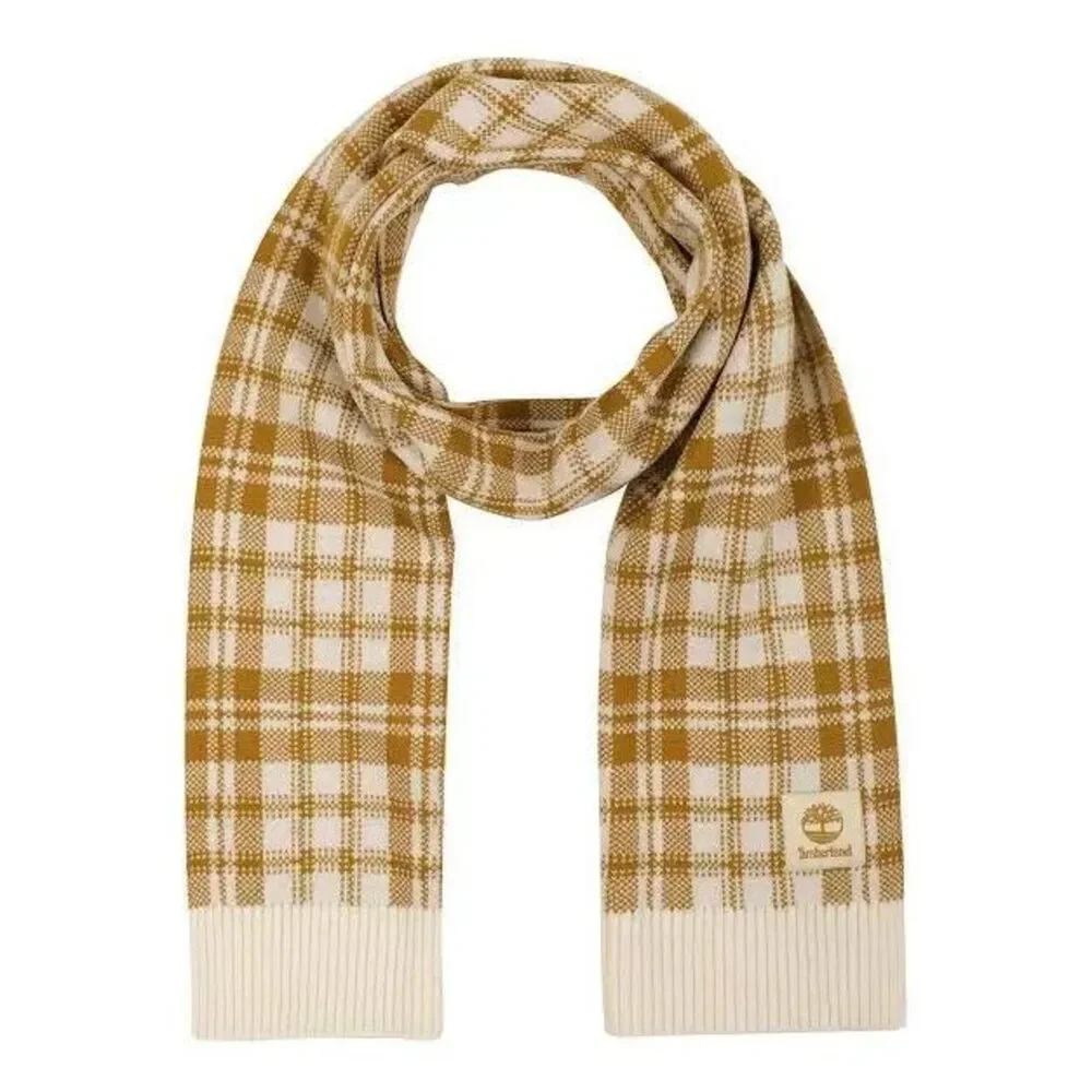 Timberland Scarf Buffalo Plaid 100% Acrylic Beige Off-White